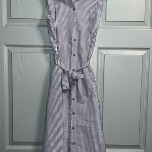 Anne Klein Navy and White Striped Midi Dress